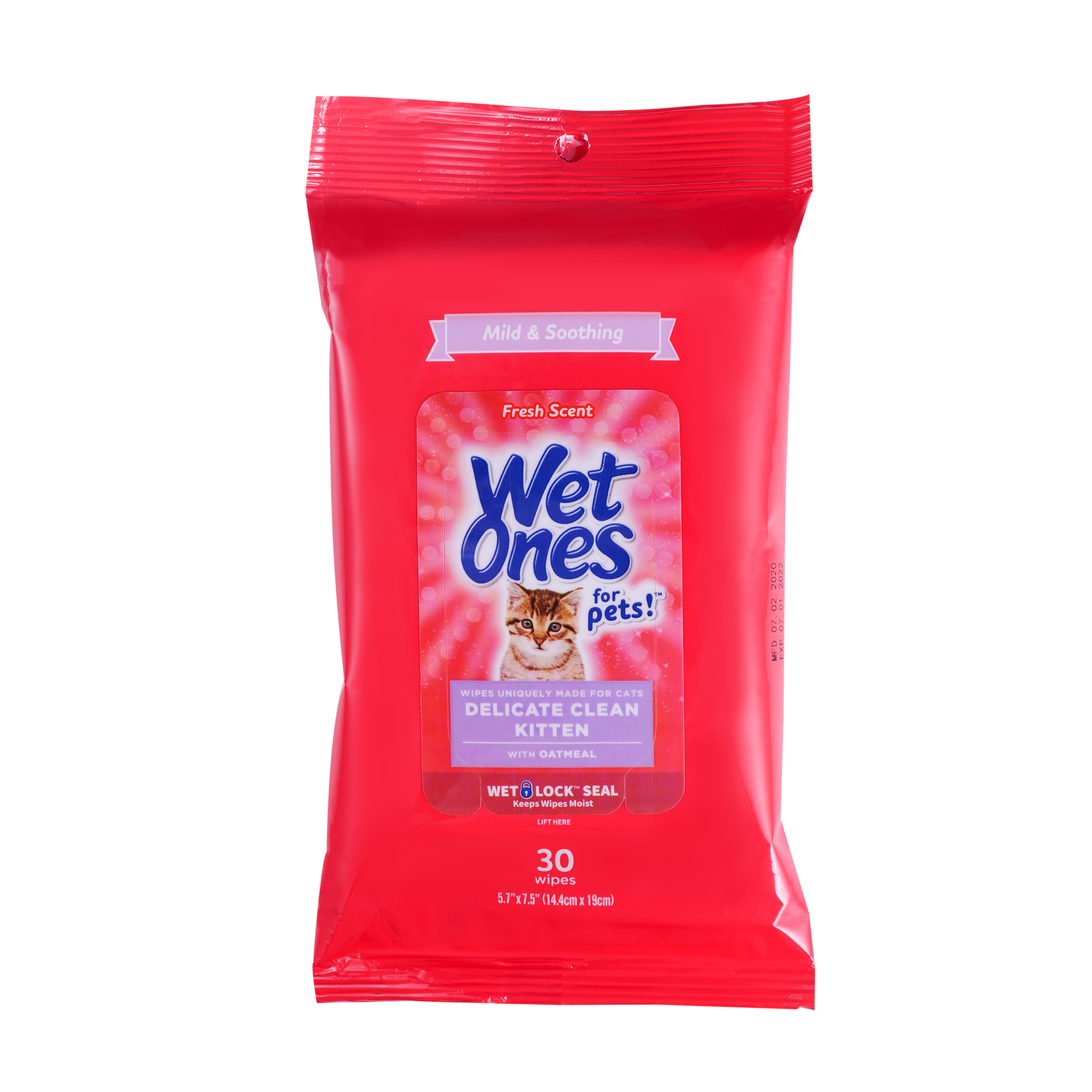 Wet Ones for Pets Delicate Clean Kitten Wipes for Cats With Oatmeal, Fresh Scent, 30 Count Pouch